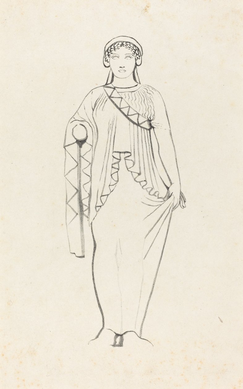 Staty på frontonen över västra fronten av templet i Aegina av W. Walton after John Flaxman