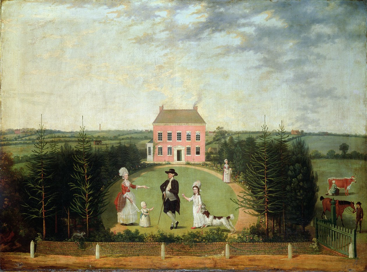 Konversationsstycke före huset på Monument Lane, Edgbaston, 1770-1820 av W. Williams