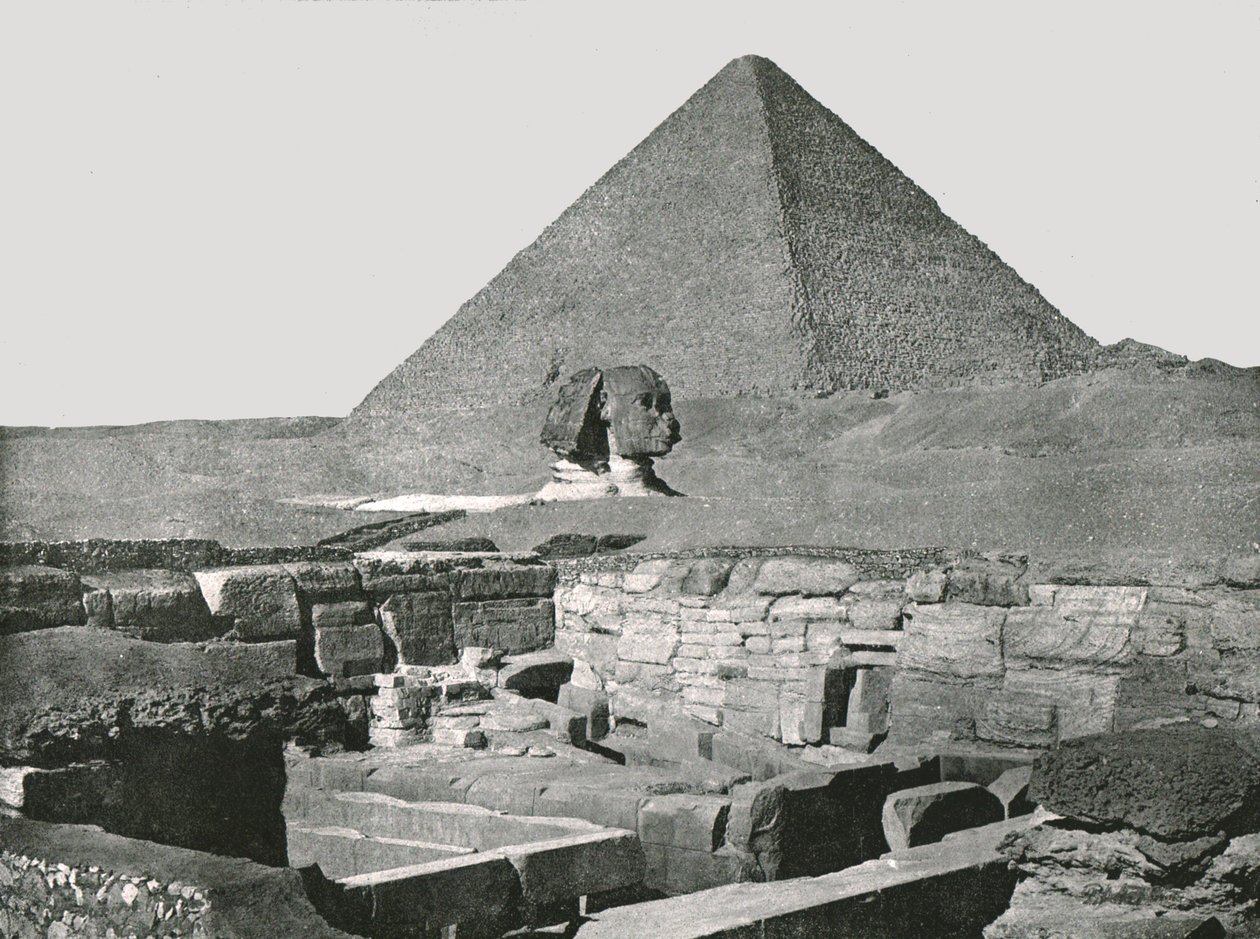 Stora pyramiden, sfinxen och Chafeas tempel, Gizeh, Egypten, 1895. av W and S Ltd