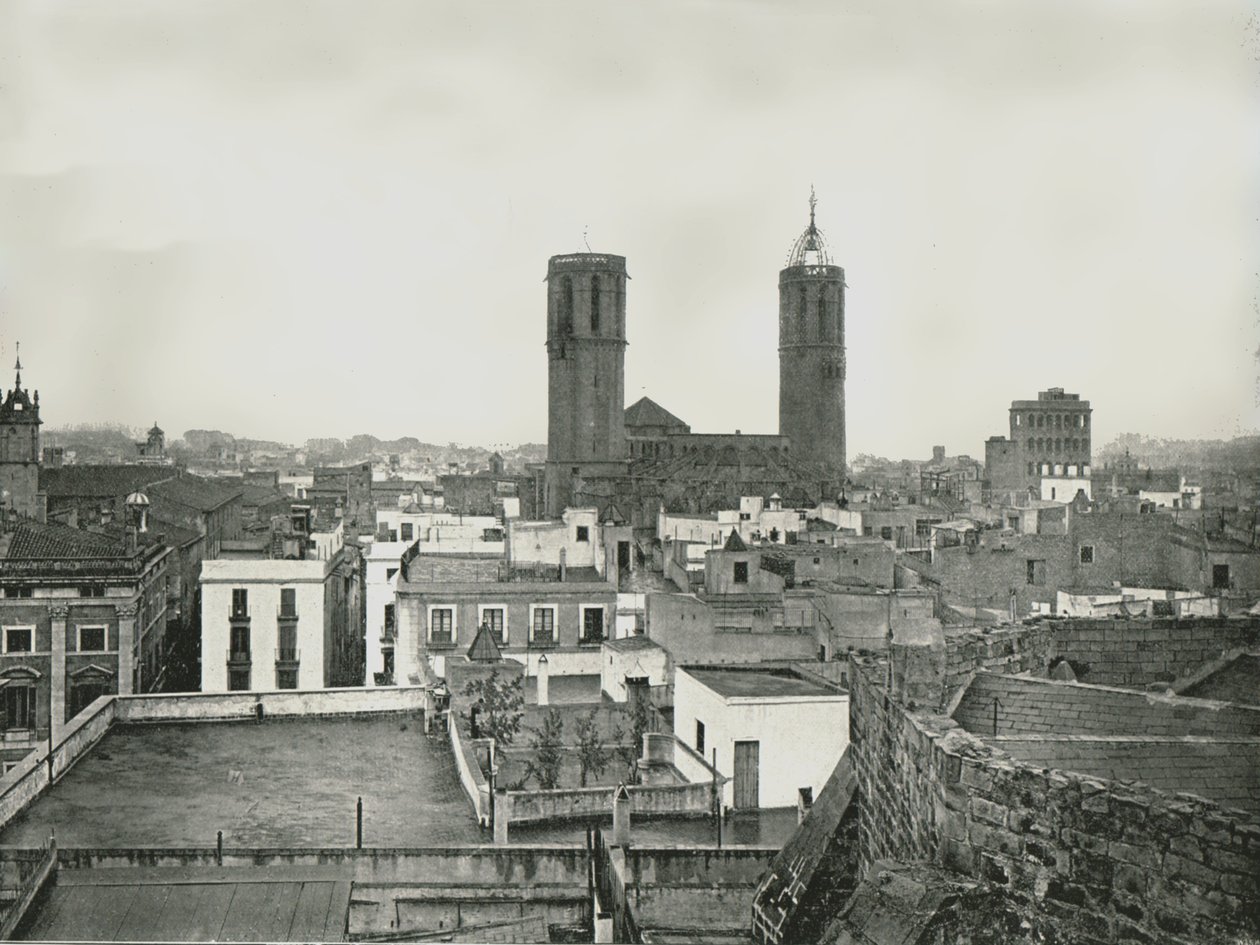 En del av den gamla staden med katedralen, Barcelona, Spanien, 1895. NOT av W and S Ltd