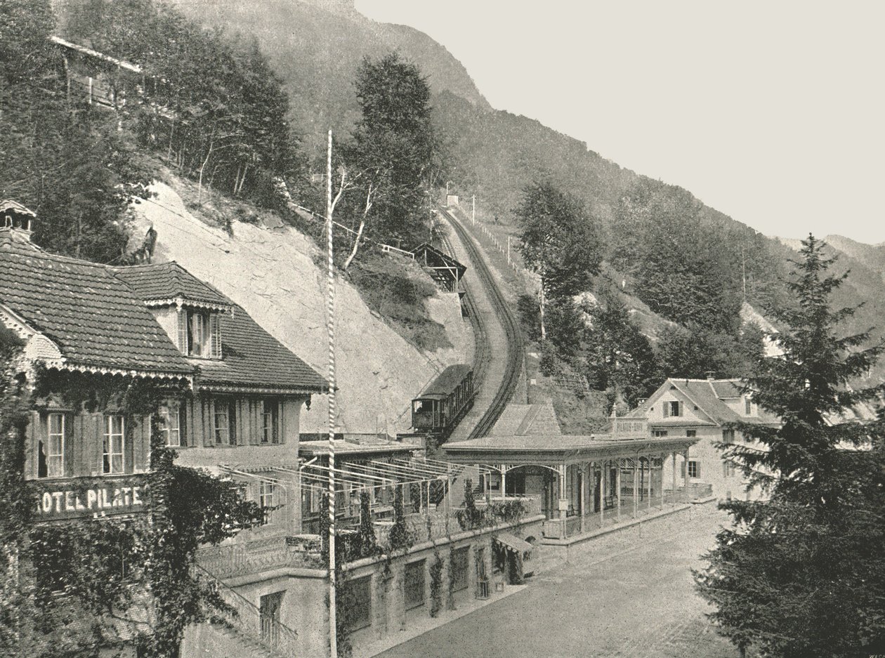 Startpunkt för Pilatusjärnvägen, Alpnachstad, Schweiz, 1895. av W and S Ltd