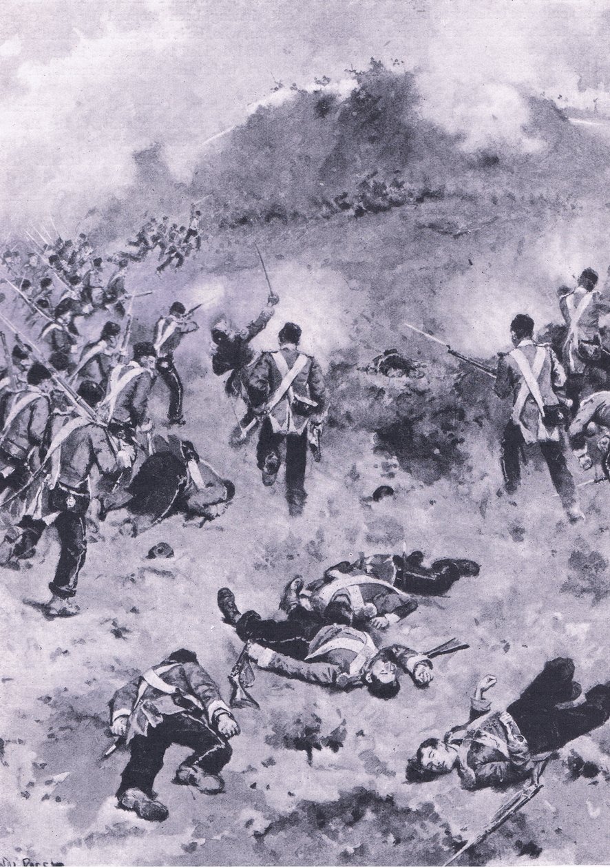 Assault on the Redan, illustration från British Battles on Land and Sea, 1915 av Wal Paget