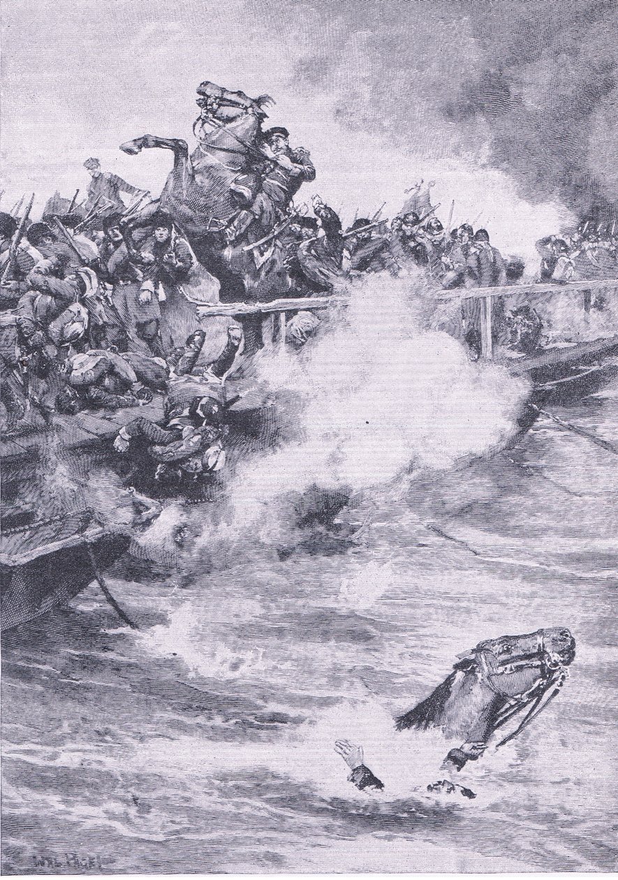 Sevastopol: Tillflykten över båtbryggan, illustration från British Battles on Land and Sea, 1915 av Wal Paget