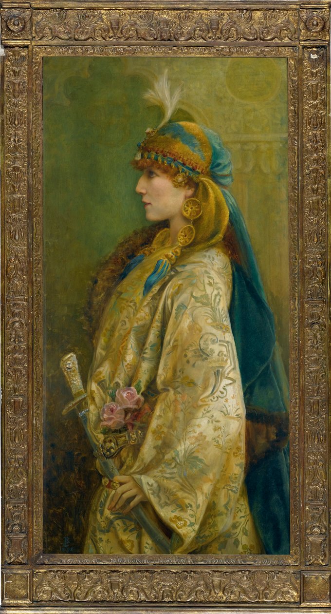 Porträtt av Sarah Bernhardt som Roxanna i ""Adrienne Lecouvreur"" av Robertson, Walford Graham (1867-1948). Olja på duk, storlek: 122x61 av Walford Graham Robertson