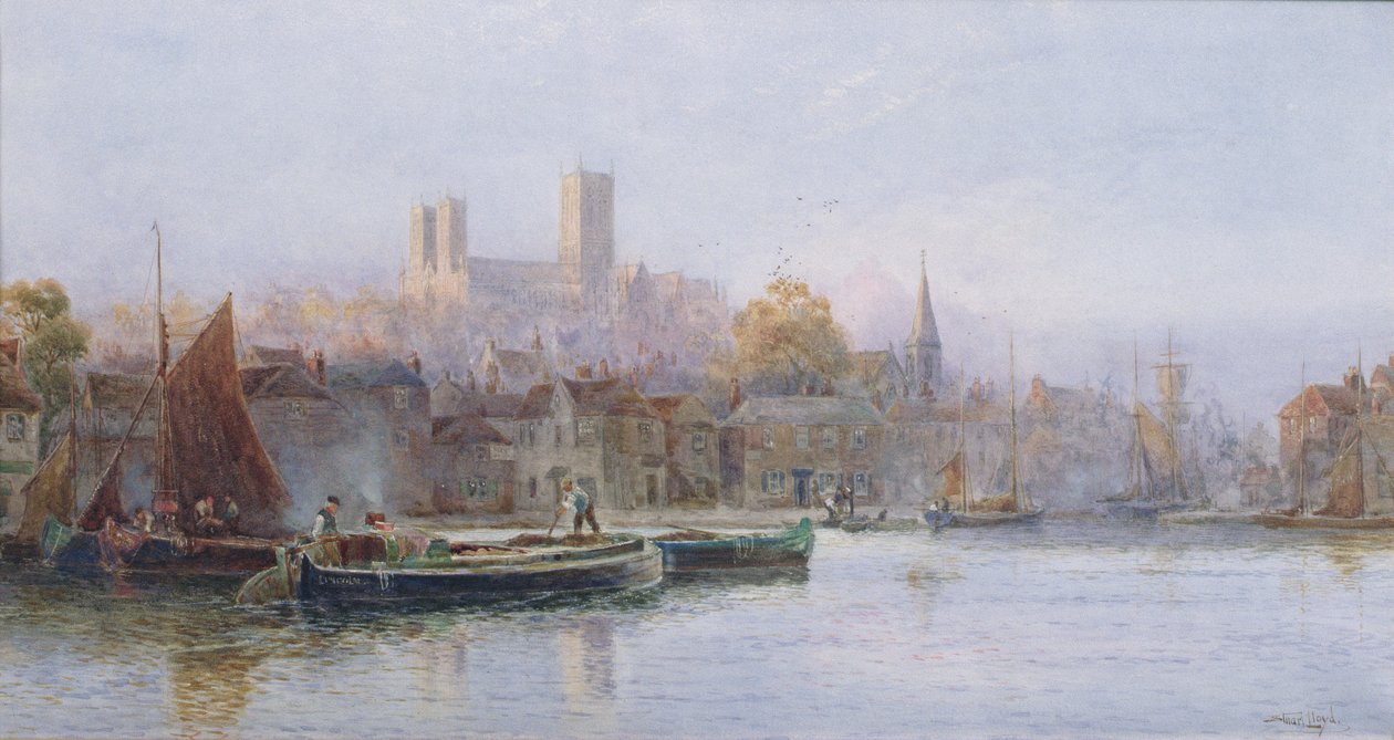 Lincoln Cathedral from the River (wc på papper) av Walker Stuart Lloyd
