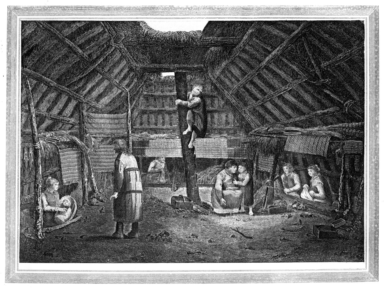 Inuti ett hus i Oonalashka, c1776-1779. av Walker