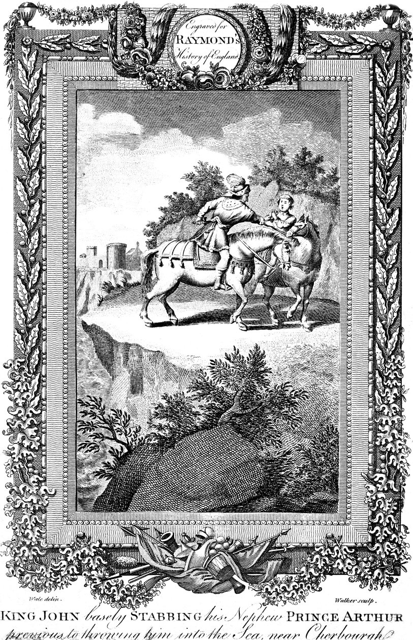 Kung John 1167-1216 knivhugger sin brorson Prins Arthur, 1800-talet. av Walker