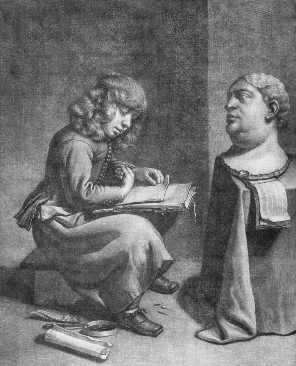 Pojke som ritar en byst av den romerske kejsaren Vitellius, ca. 1665-75. av Wallerant Vaillant