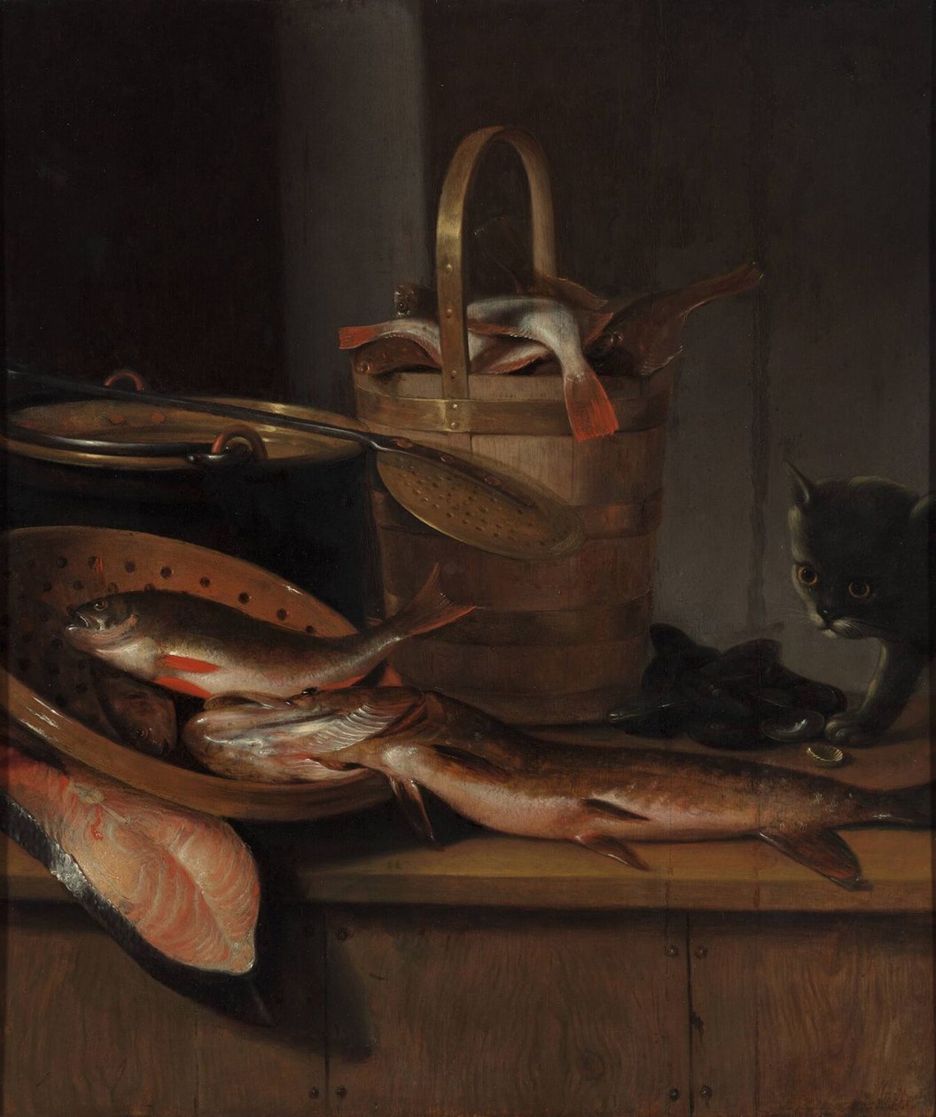 Stilleben med fisk och katt, ca. 1650-1660 av Wallerant Vaillant