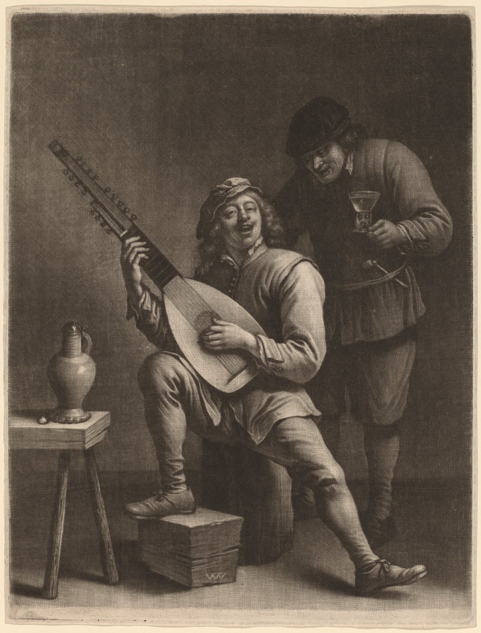 Lutspelaren och drickaren av Wallerant Vaillant after David Teniers the Younger