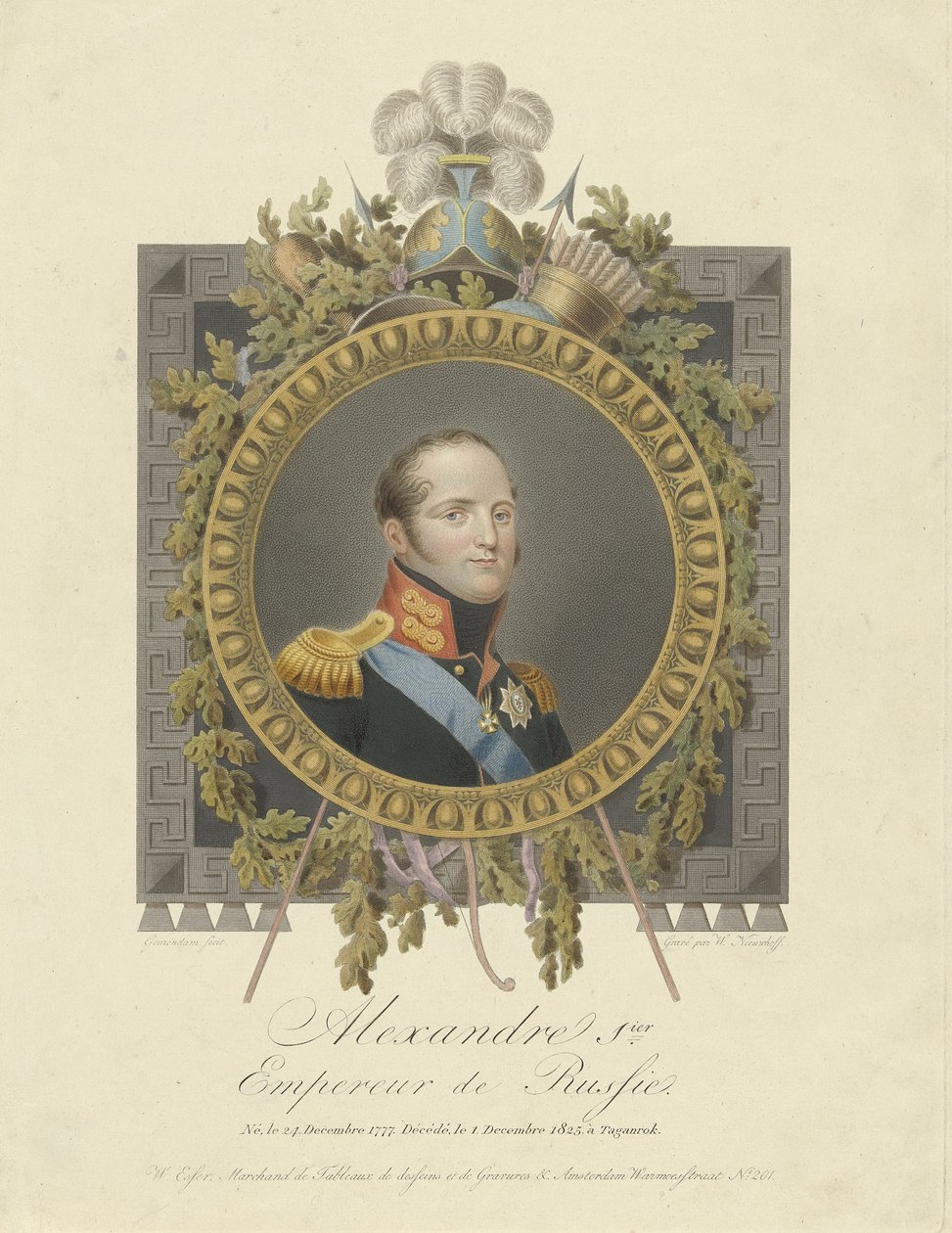 Porträtt av kejsar Alexander I 1777-1825, 1825 av Walraad Nieuwhoff