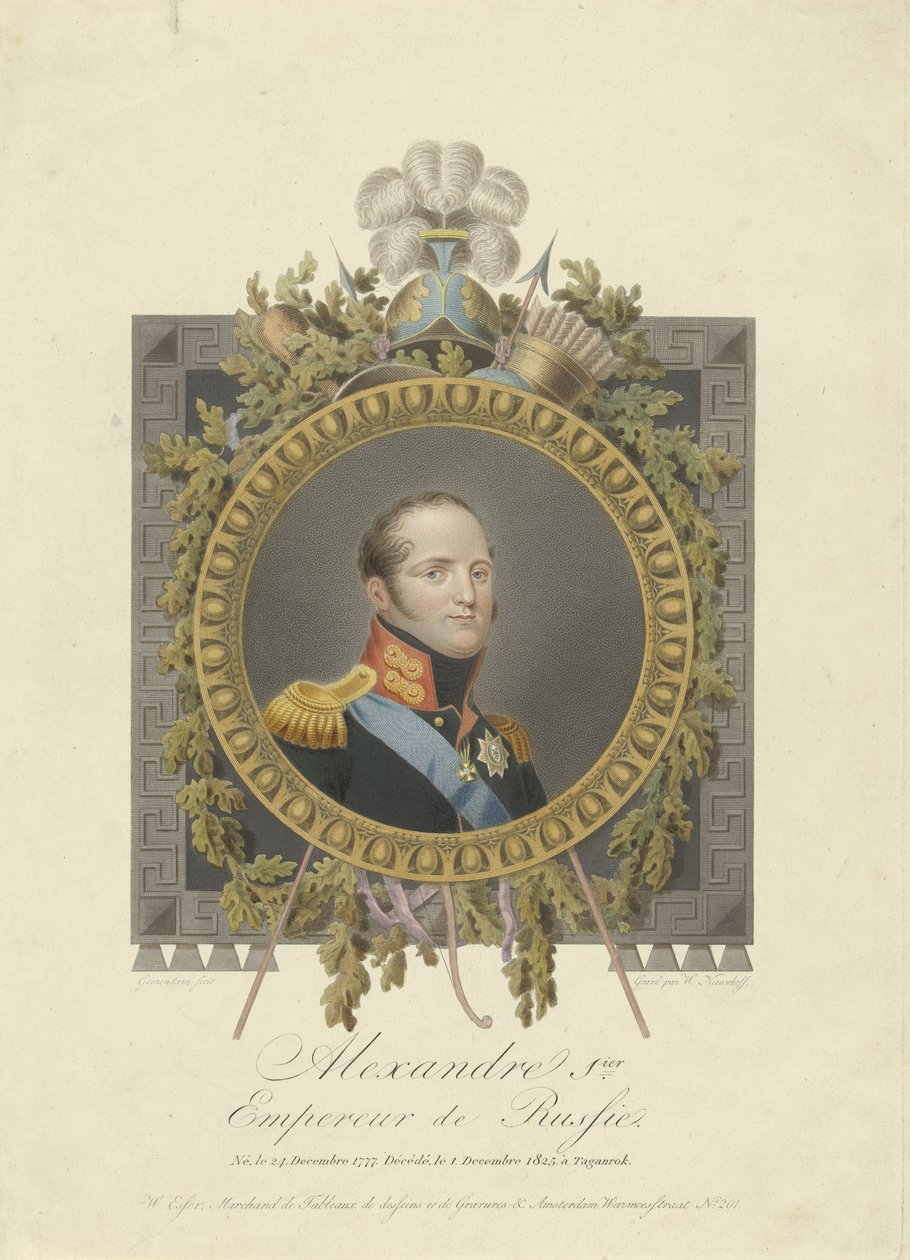 Porträtt av tsar Alexander den I av Ryssland av Walraad Nieuwhoff