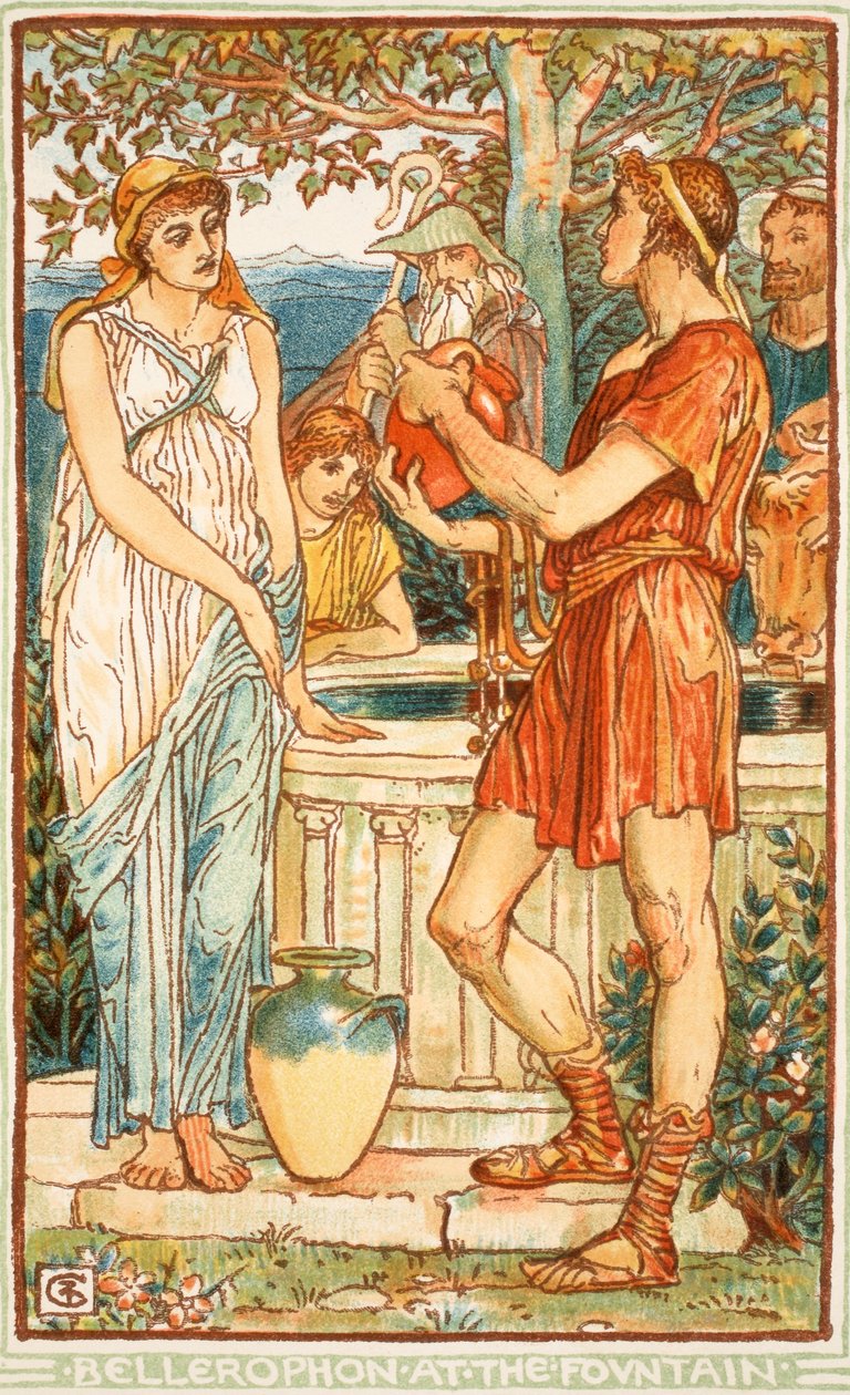 Bellerophon vid fontänen, illustration från 