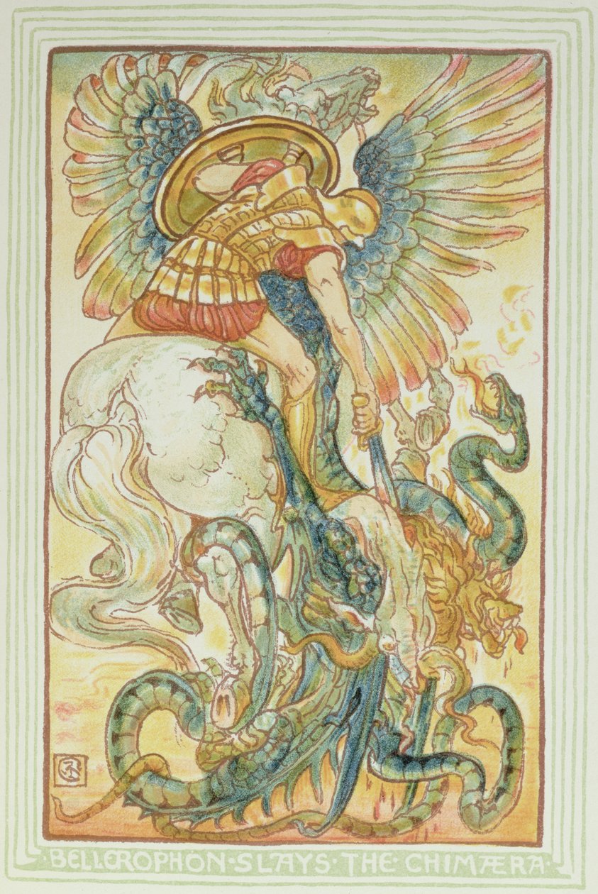 Bellerophon kämpar mot Chimaera, 1895 av Walter Crane