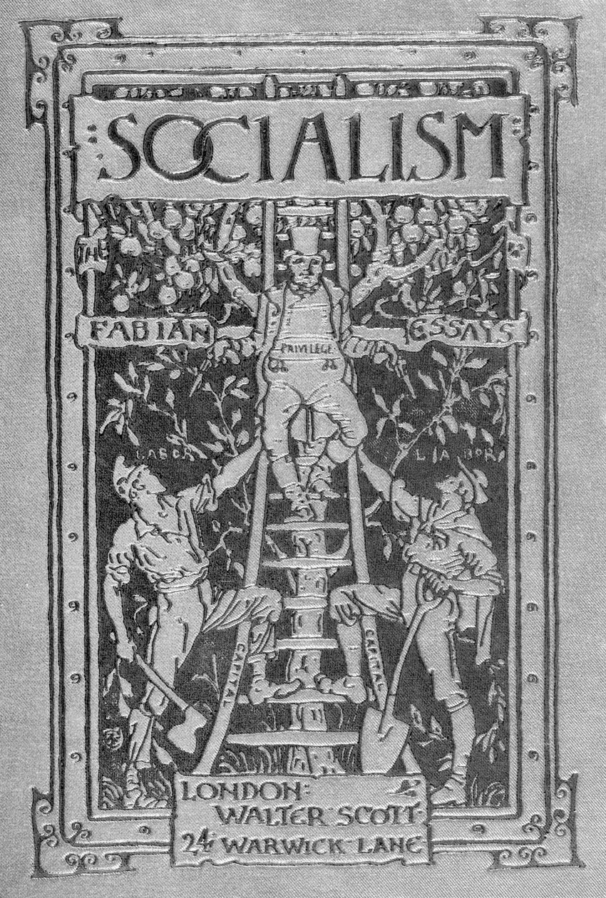 Omslaget till socialismen: Fabian Essays, 1889 av Walter Crane