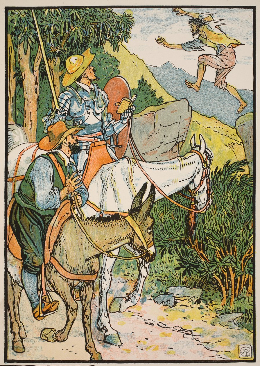 Don Quijote möter Cardenio, illustration från "Don Quijote of the Mancha" återberättad av domare Parry, pub. Blackie und Son Ltd, London, 1900 av Walter Crane