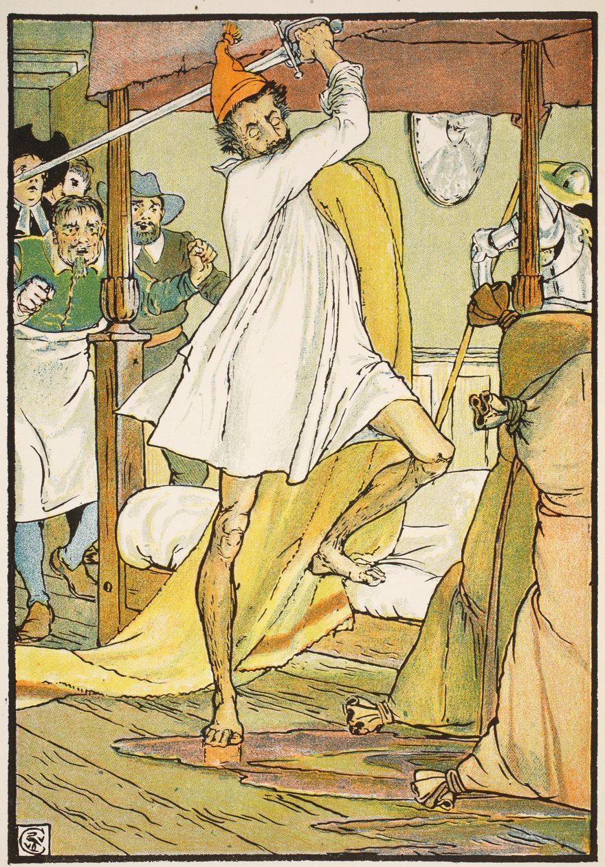 Don Quijotes extraordinära strid, illustration från "Don Quijote of the Mancha" återberättad av domare Parry, pub. Blackie und Son Ltd, London, 1900 av Walter Crane