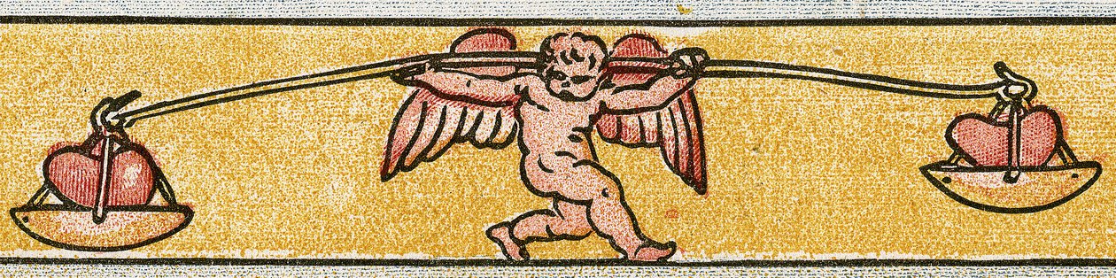 Eros balanserar två hjärtan, 1884 av Walter Crane