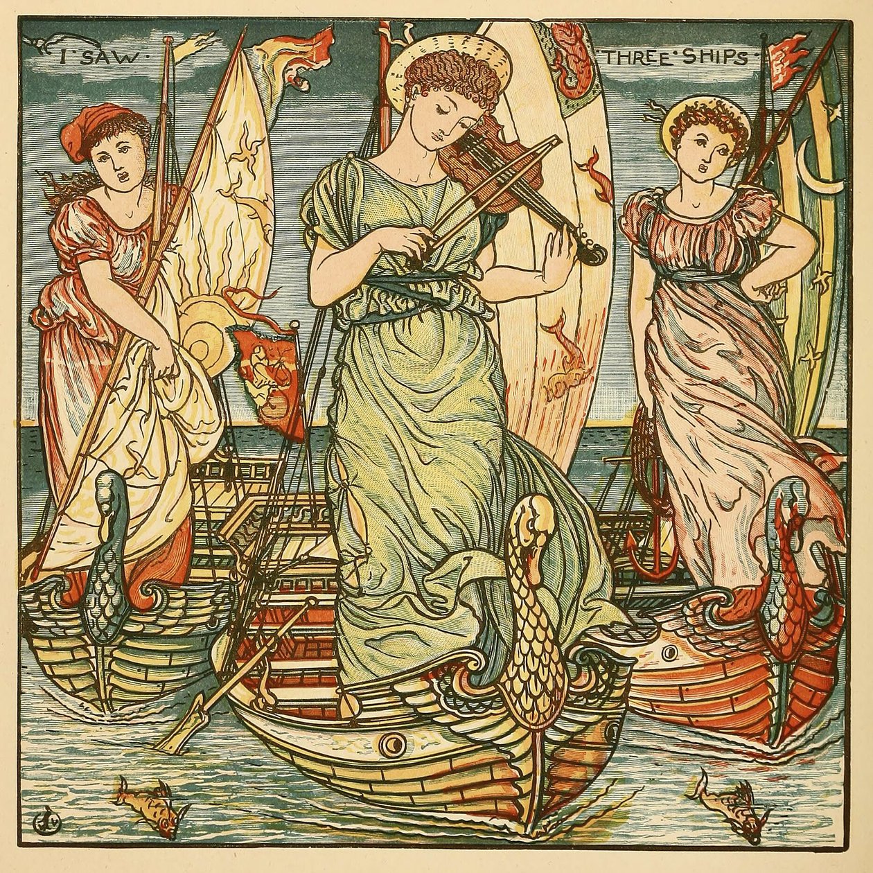 Jag såg tre skepp, från Walter Cranes målningsbok, pub. 1889 av Walter Crane