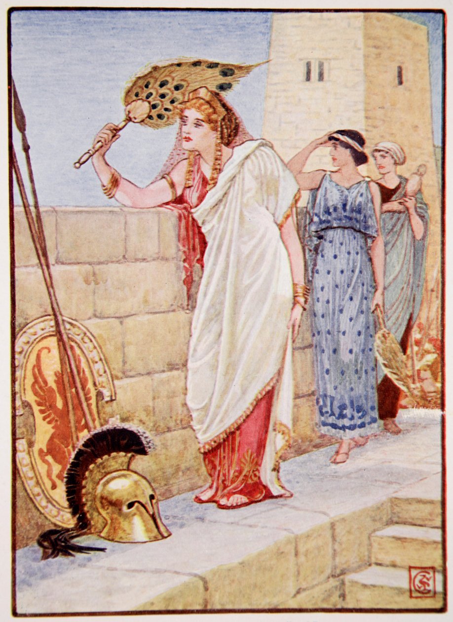 Ofta stod hon på Trojas väggar, illustration från The Story of Greece av Mary Macgregor, 1:a upplagan, 1913 (färgtryck) av Walter Crane