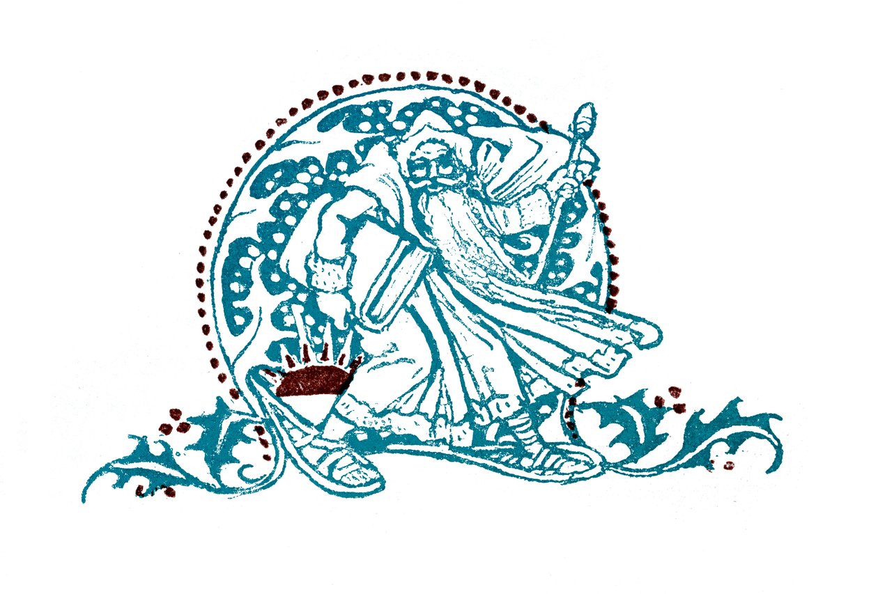 Gammal man som går genom snö av Walter Crane
