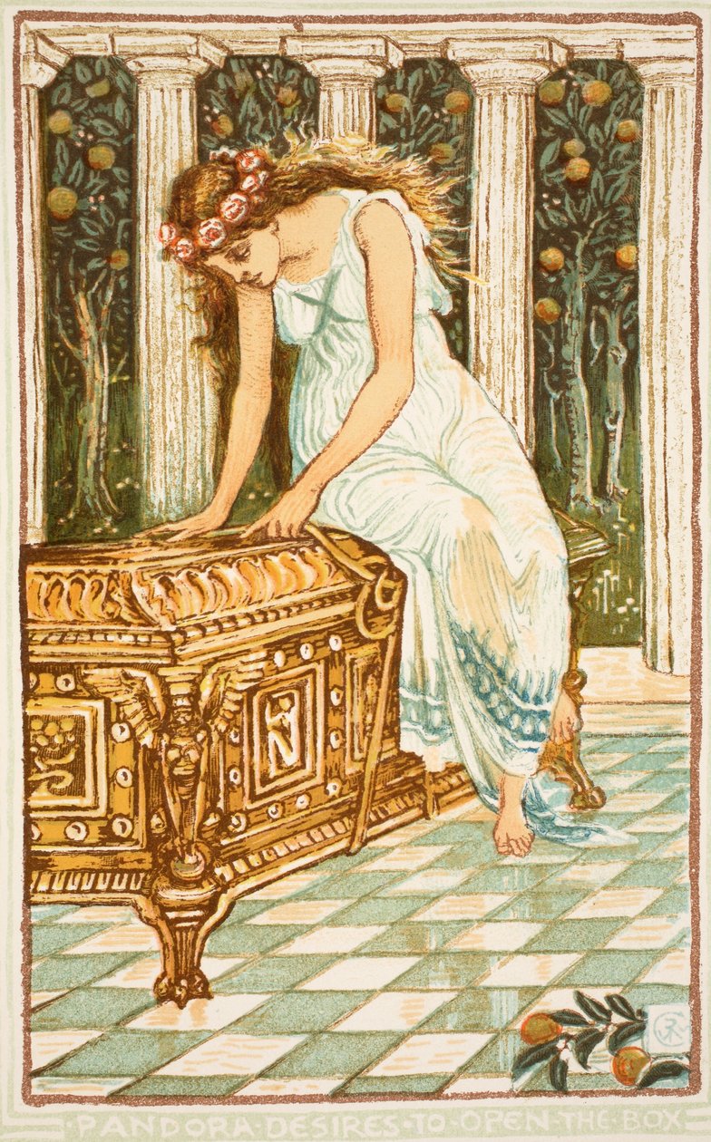 Pandora vill öppna lådan, illustration från 