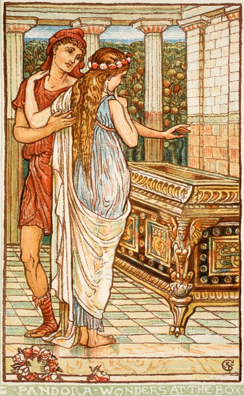Pandora undrar över lådan, illustration från 