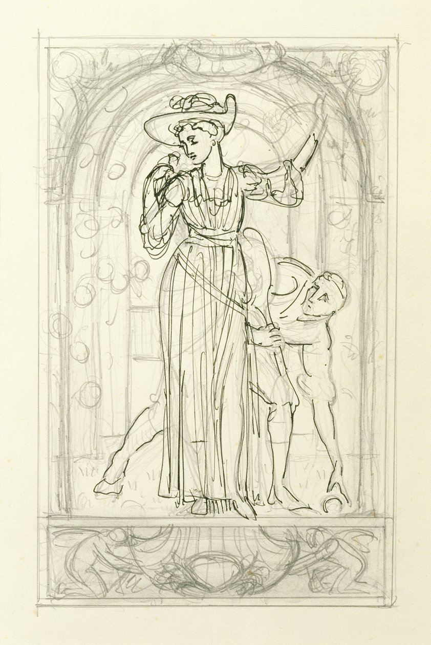 Förberedande ritning för en kalender, ca 1890 (penna & penna och bläck på papper) av Walter Crane
