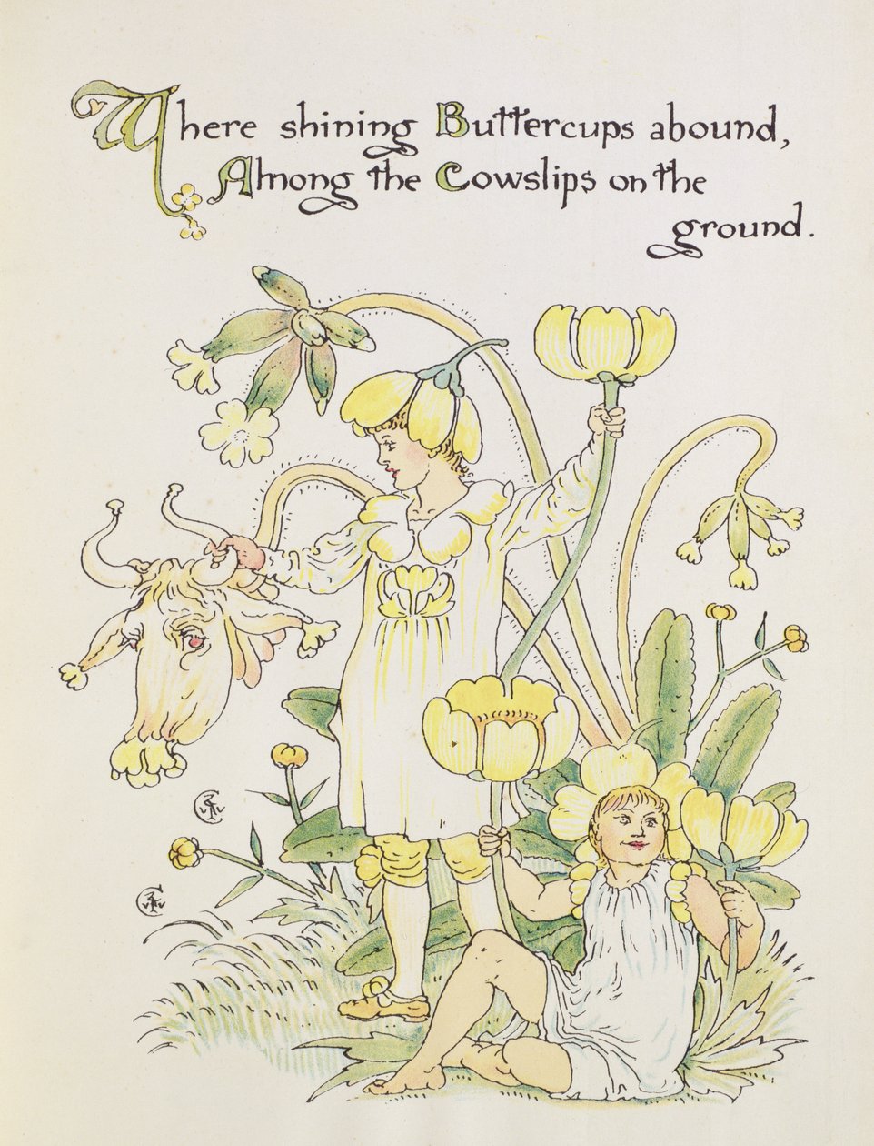 Smörblomman och kolappen från "Floras fest" av Walter Crane