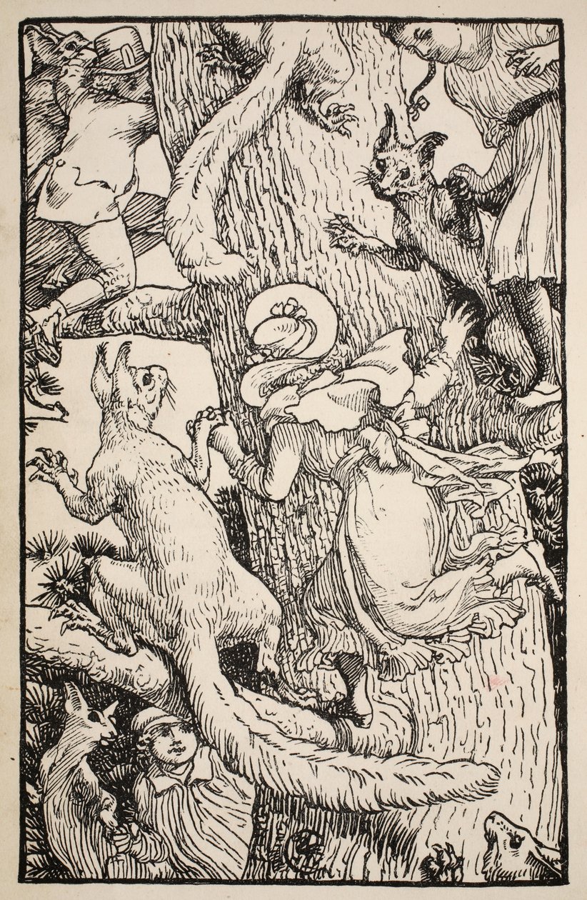 Barnen klättrade i julgranen med djur och allt, illustration från 