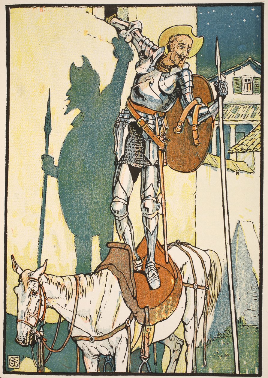 Don Quijotes förtrollning, illustration från "Don Quijote of the Mancha" återberättad av Judge Parry, pub. Blackie und Son Ltd, London, 1900 av Walter Crane