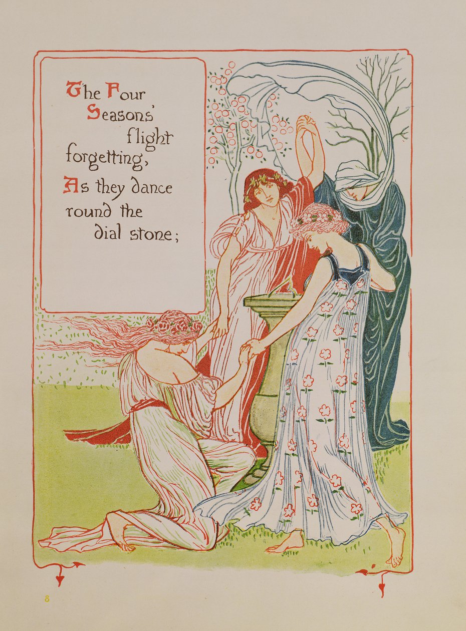 De fyra årstiderna, från "A Floral Fantasy in a Old English Garden" av Walter Crane
