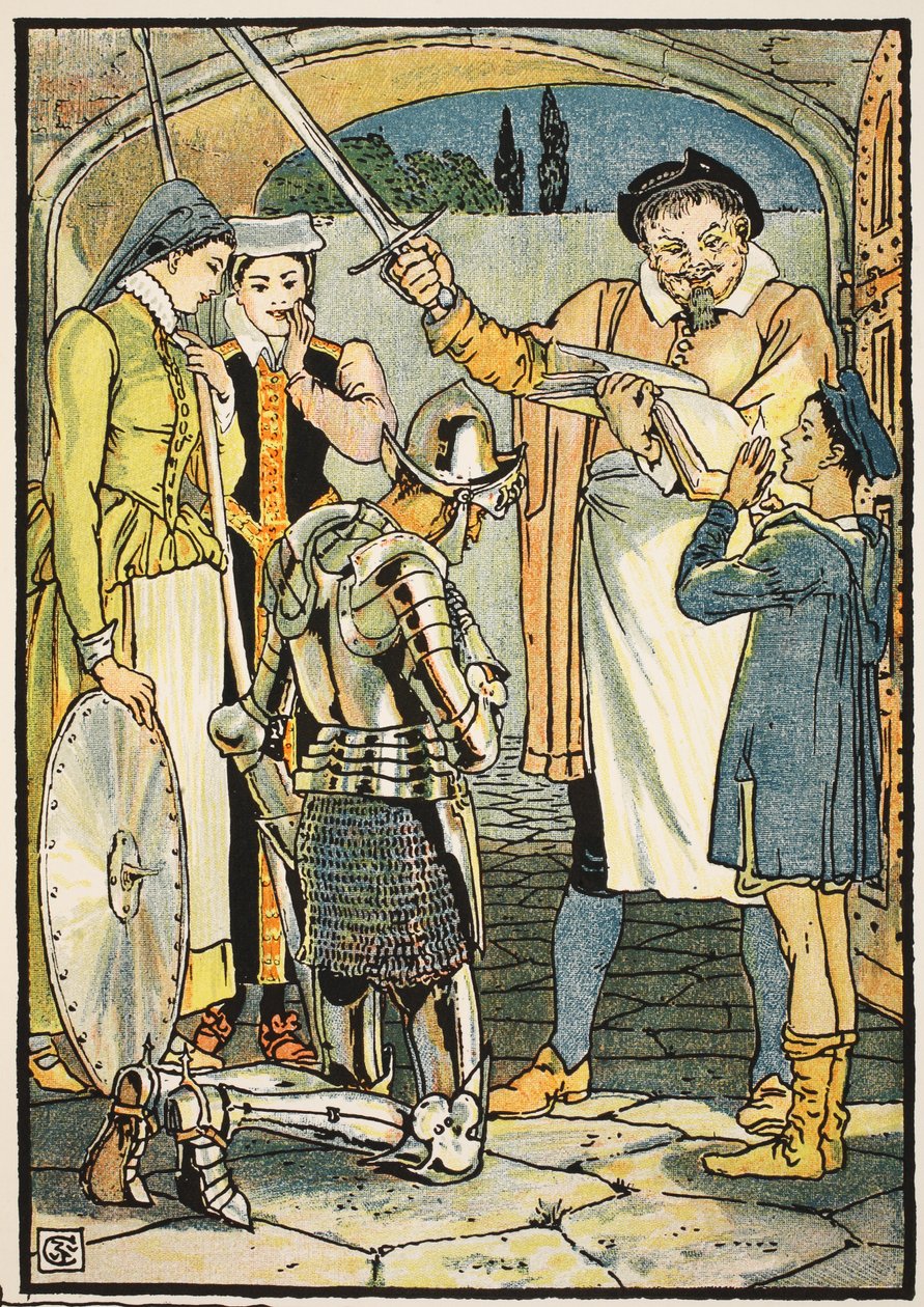 Riddaren av Don Quijote, illustration från "Don Quijote of the Mancha" återberättad av domare Parry, pub. Blackie und Son Ltd, London, 1900 av Walter Crane