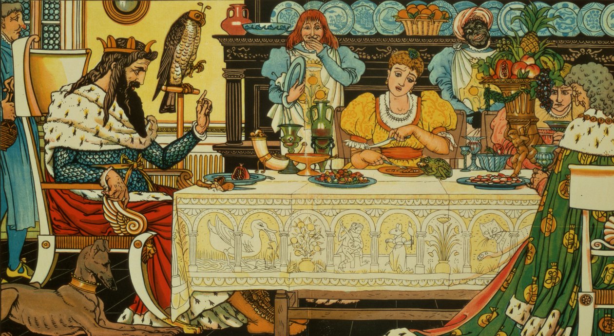 Prinsessan delar sin middag med grodan, från "The Frog Prince", 1874 av Walter Crane
