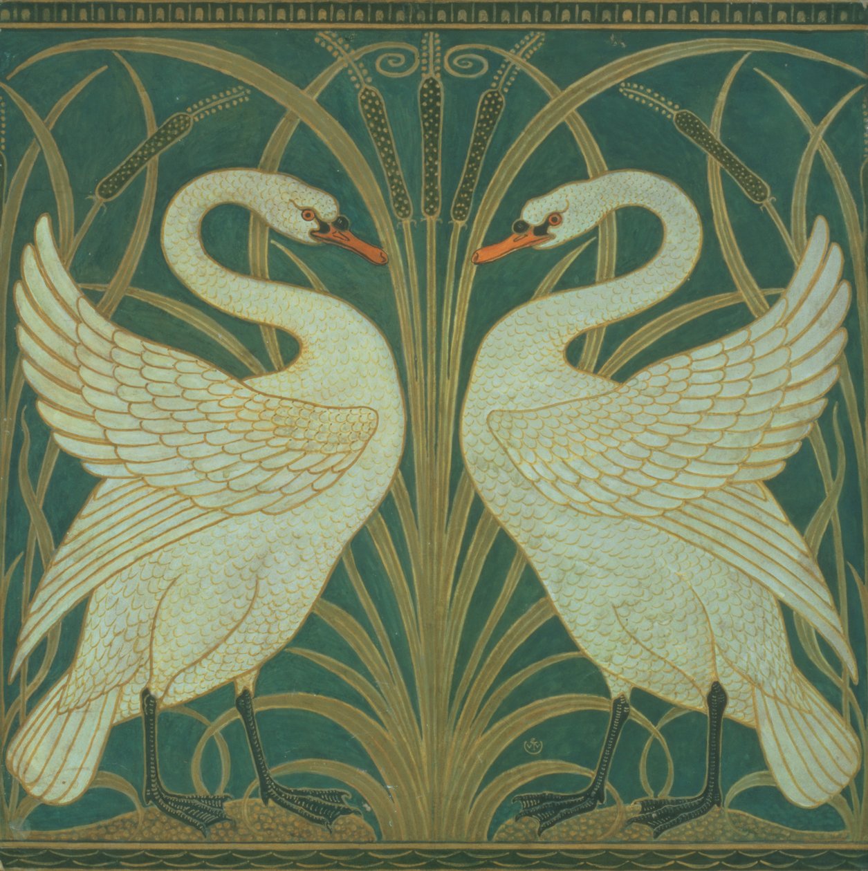 Tapetdesign för panel av Swan, Rush och Iris av Walter Crane