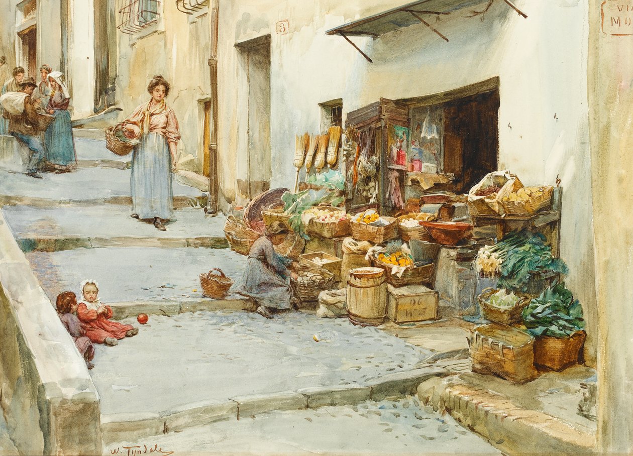 En grönsaksbutik i Italien (wc på papper) av Walter Frederick Roofe Tyndale