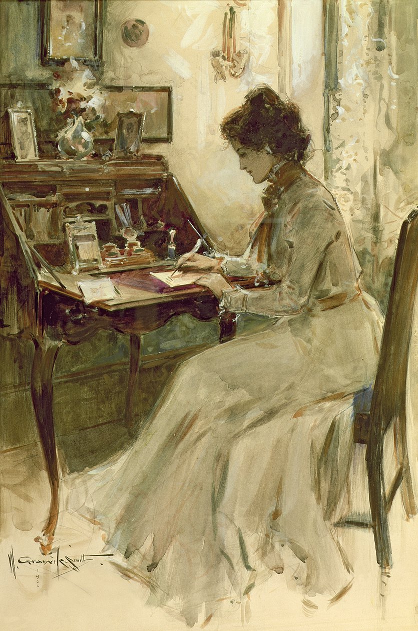 Skriva ett brev, 1900 (wc på illustrationstavlan) av Walter Granville Smith