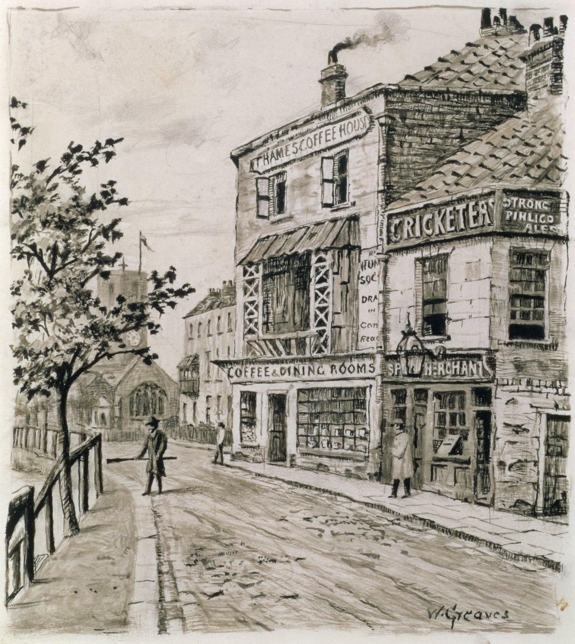 The Cricketers and the Thames Coffee House, Chelsea (bläck på papper) av Walter Greaves