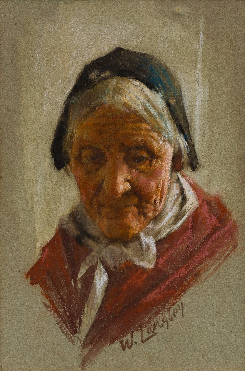 Old Lady (wc och krita på papper) av Walter Langley