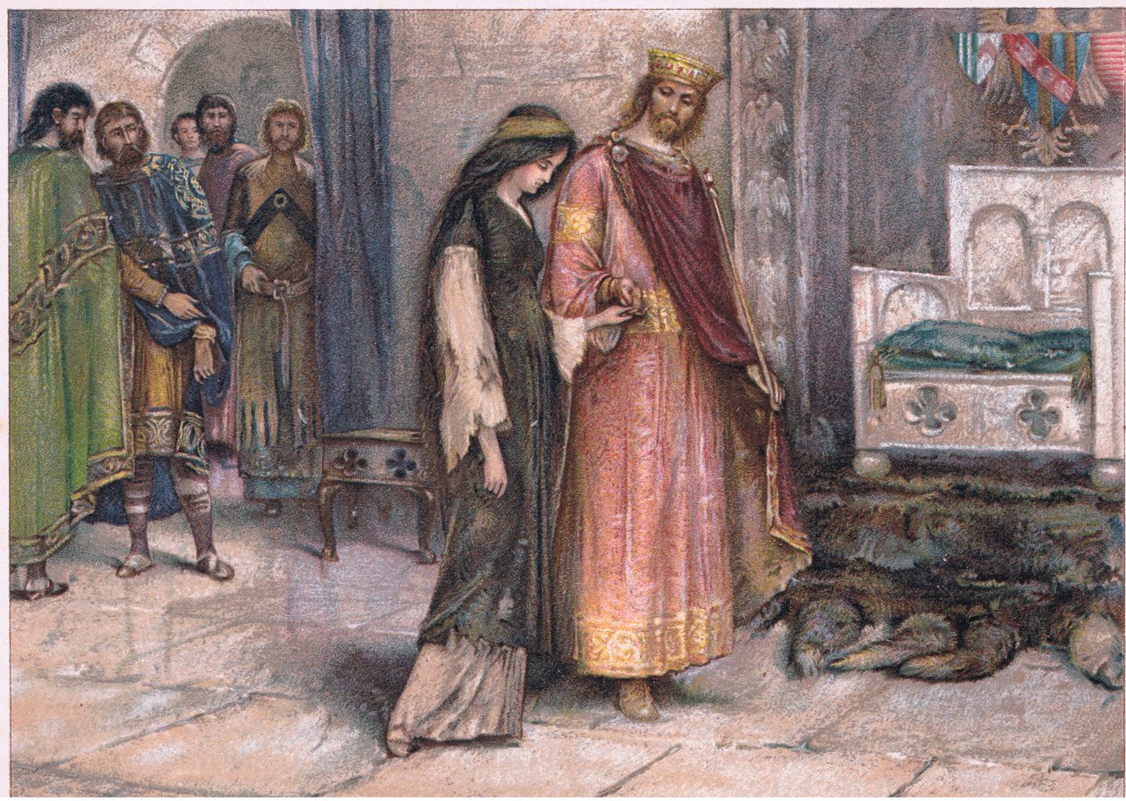 Kung Cophetha och tiggarpigan, illustration från Tennyson Pictures publicerad av E P Dutton & Co, ca 1900 av Walter Paget