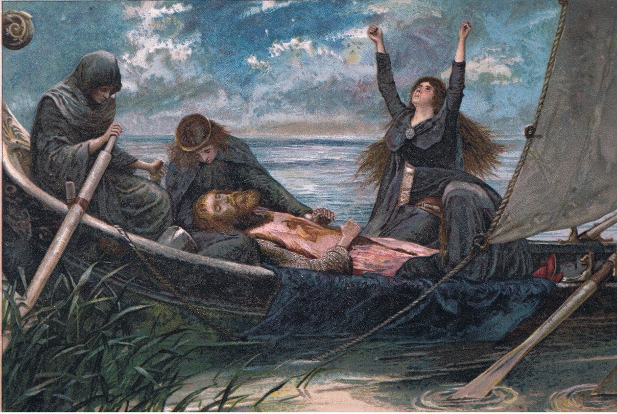 Arthurs bortgång, illustration från Tennyson Pictures publicerad av E P Dutton & Co, ca 1900 av Walter Paget