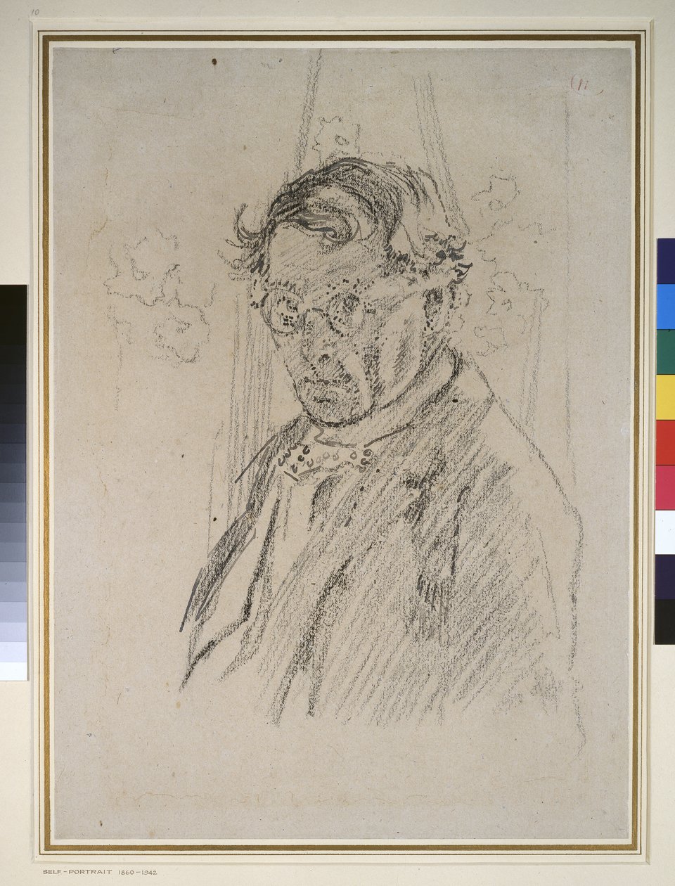 Självporträtt med glasögon (penna och bläck med krita på papper) av Walter Richard Sickert