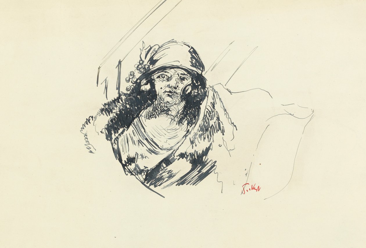 Studie av Miss Fairfax (penna och blått bläck på papper) av Walter Richard Sickert