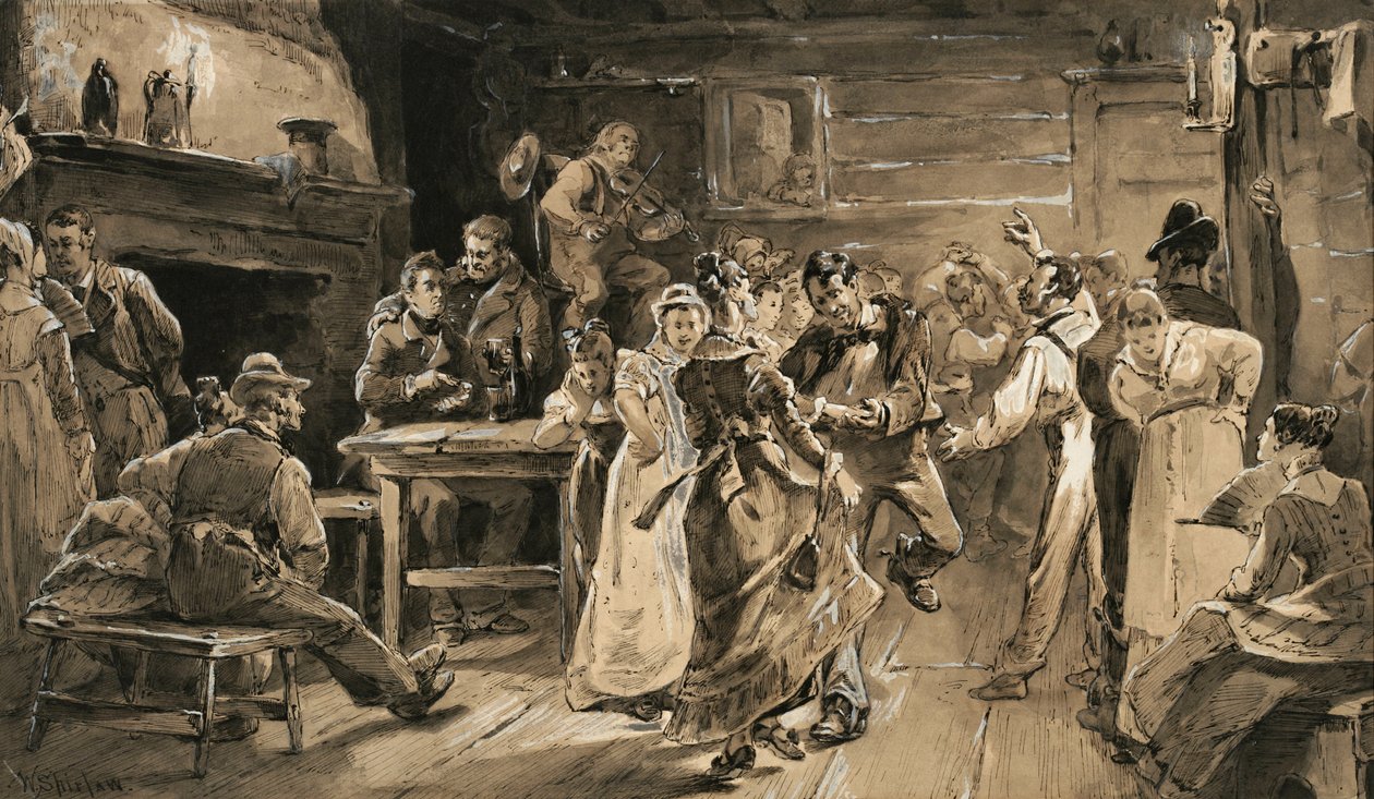 The Country Dance (penna & bläck med tvätt på papper) av Walter Shirlaw