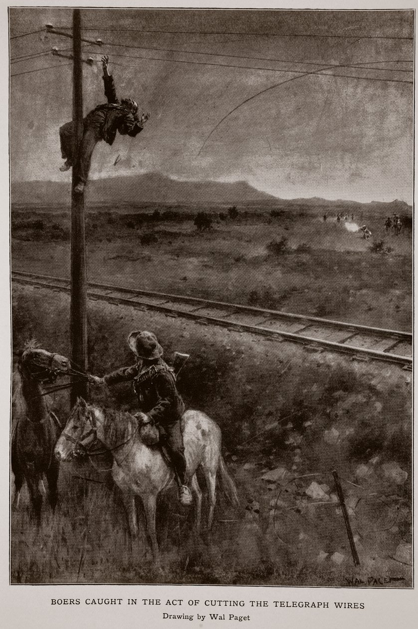 Boer fångas på bar gärning när de klippte av telegrafledningarna av Walter Stanley Paget