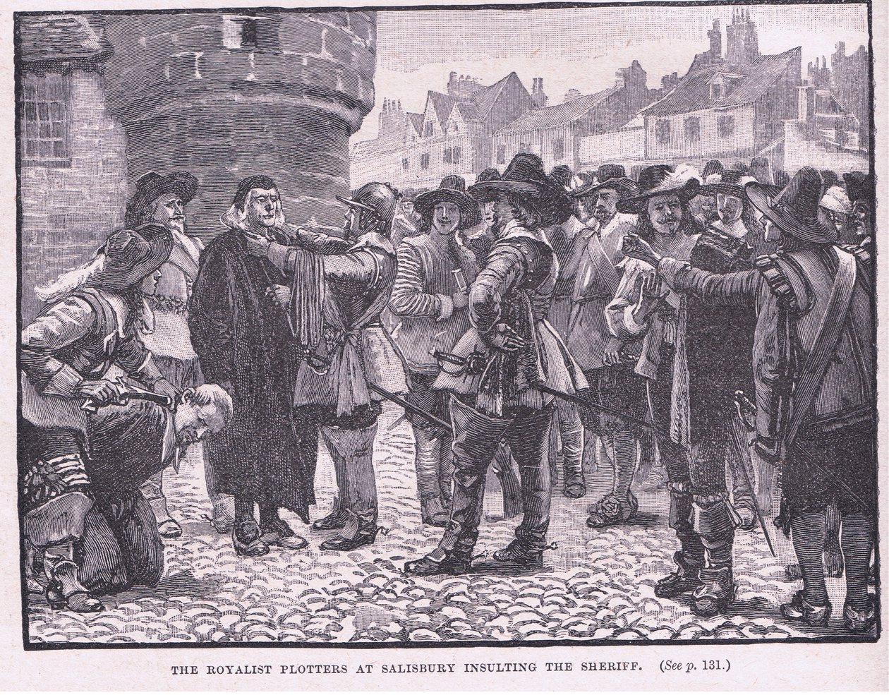 De rojalistiska anhängarna i Salisbury förolämpar sheriffen AD 1655 av Walter Stanley Paget