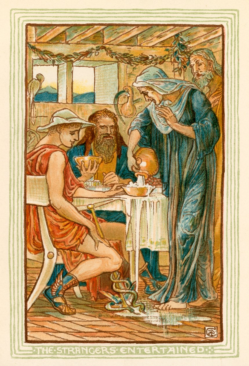 Främlingarna underhöll (färglitografi) av Walter (after) Crane