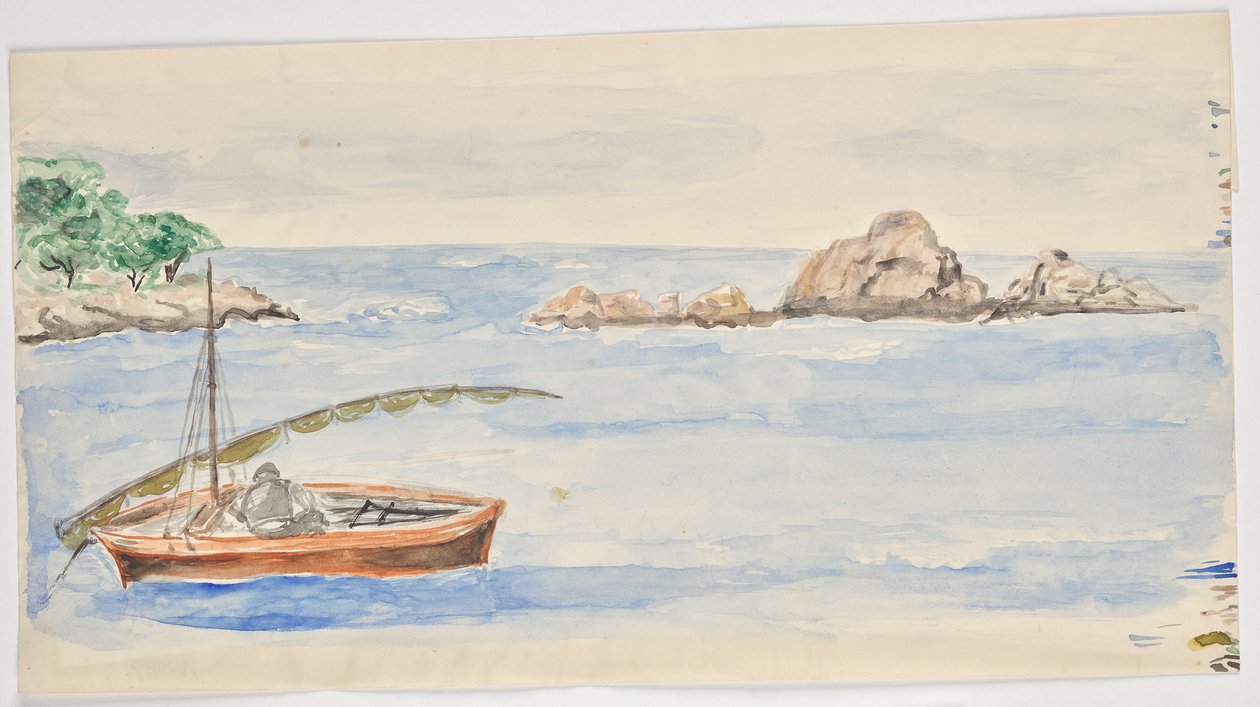 Man i segelbåt på stranden i Florida (?) av Walter Barwig