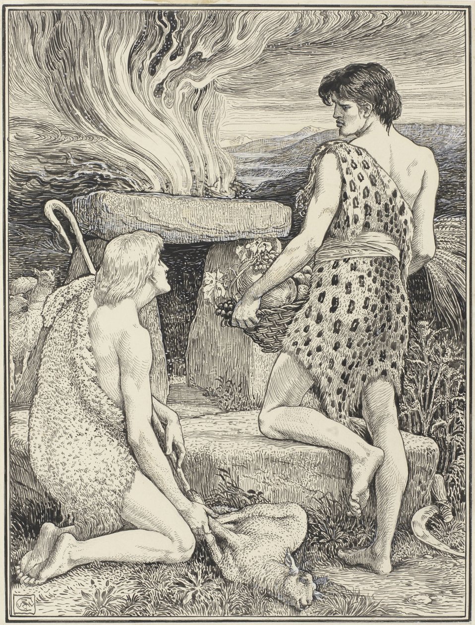 Kain och Abel av Walter Crane (signed by artist)