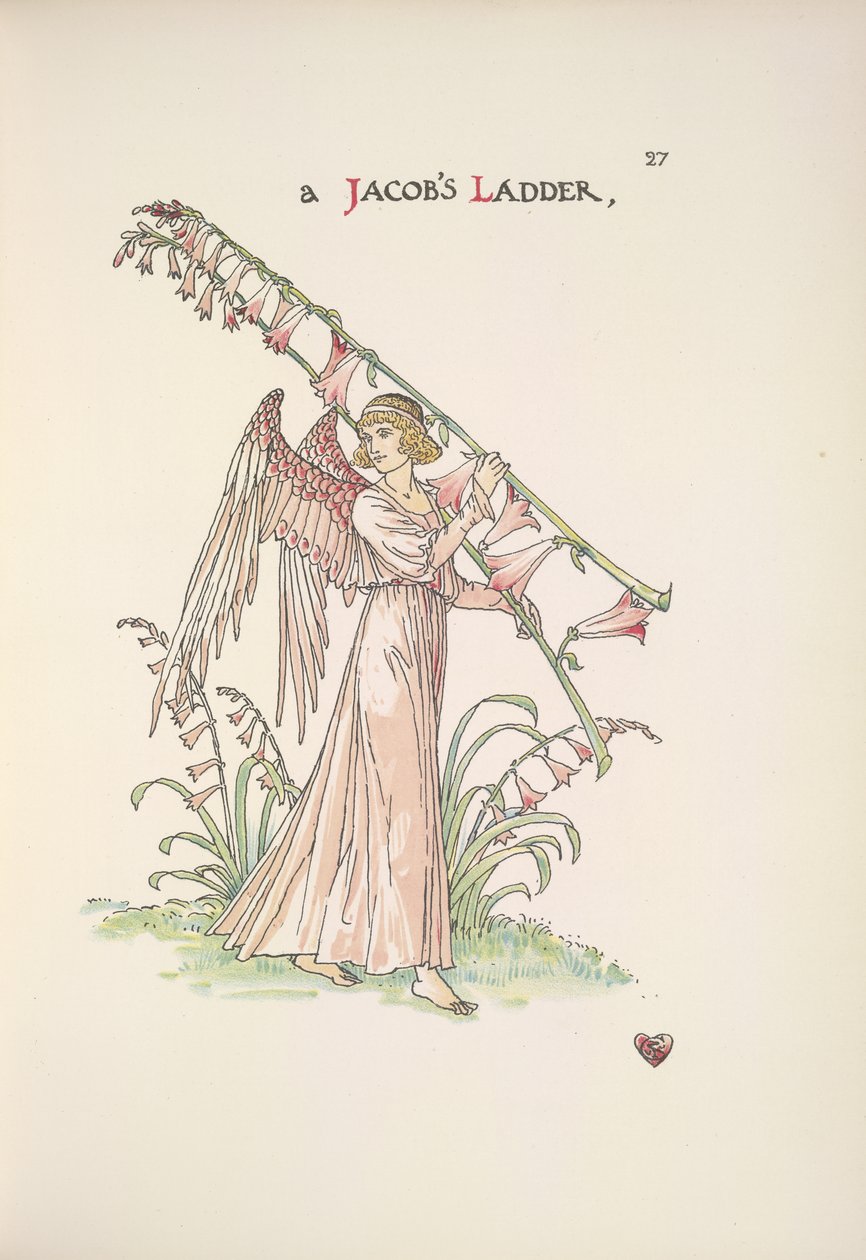 En Jakobsstege. En ängel som håller i en stege gjord av växter av Walter Crane